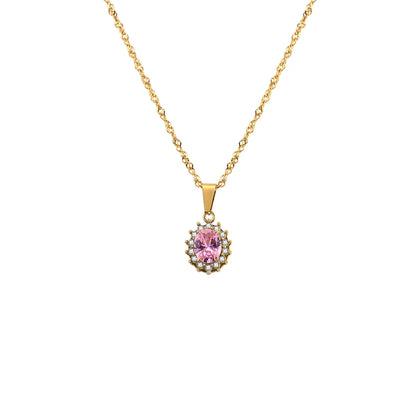 304 Stainless Steel 18K Gold Plated IG Style Glam French Style Plating Inlay Oval Rhinestones Zircon Pendant Necklace