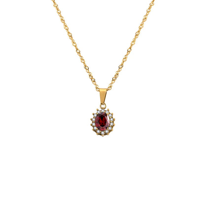 304 Stainless Steel 18K Gold Plated IG Style Glam French Style Plating Inlay Oval Rhinestones Zircon Pendant Necklace