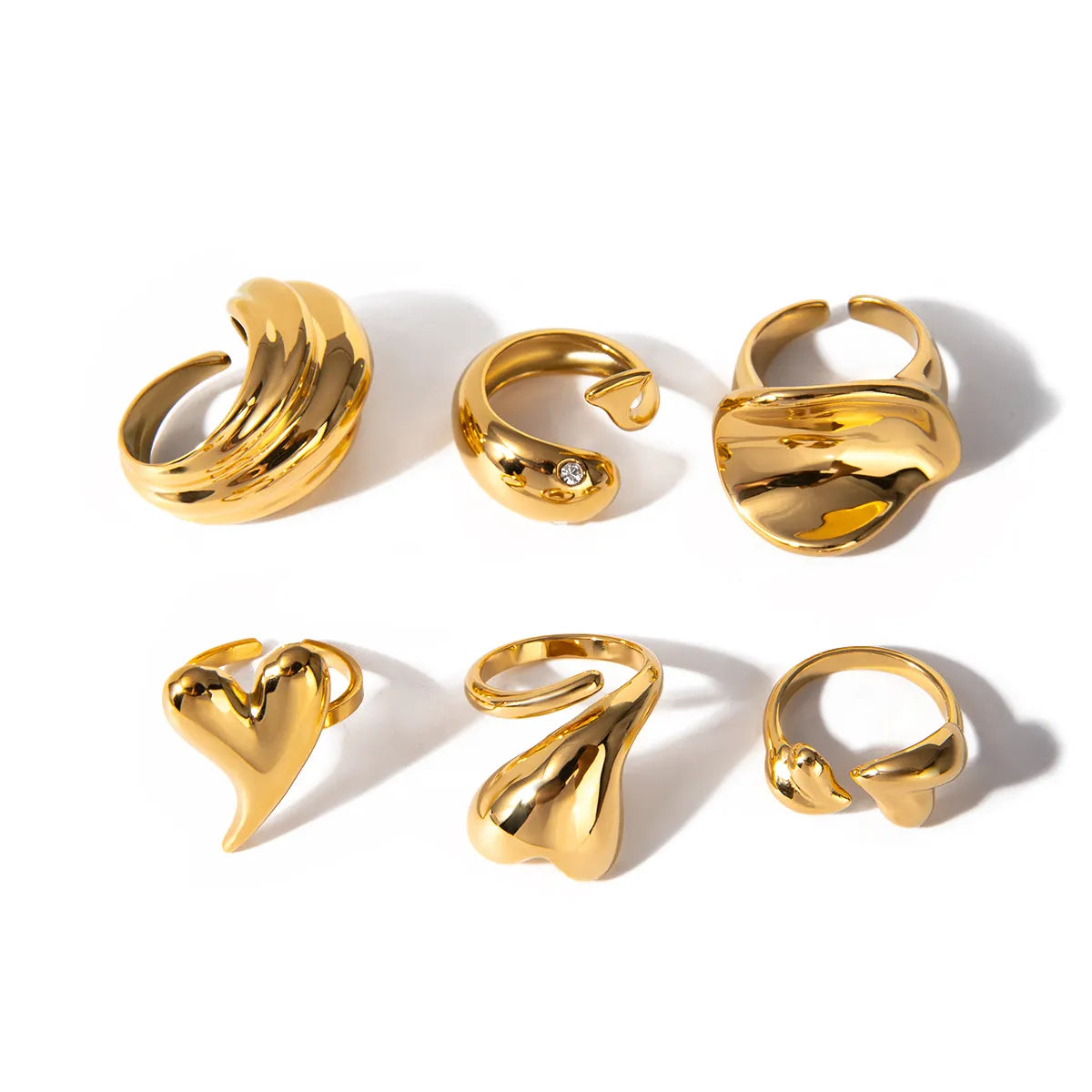 304 Stainless Steel 18K Gold Plated IG Style Heart Shape Solid Color Open Rings