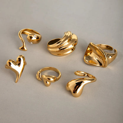 304 Stainless Steel 18K Gold Plated IG Style Heart Shape Solid Color Open Rings