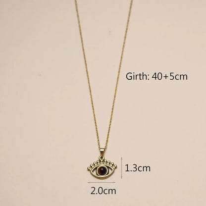 304 Stainless Steel 18K Gold Plated IG Style Inlay Devil'S Eye Palm Natural Stone Pendant Necklace