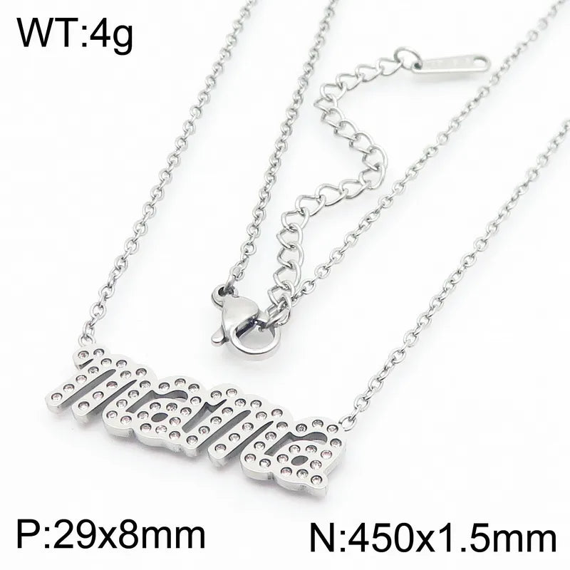 Wholesale Jewelry IG Style MAMA Simple Style Letter 304 Stainless Steel Zircon 18K Gold Plated Inlay Bracelets Earrings Necklace