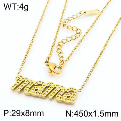 Wholesale Jewelry IG Style MAMA Simple Style Letter 304 Stainless Steel Zircon 18K Gold Plated Inlay Bracelets Earrings Necklace