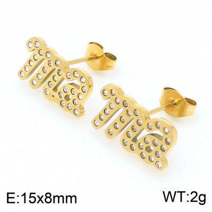 Wholesale Jewelry IG Style MAMA Simple Style Letter 304 Stainless Steel Zircon 18K Gold Plated Inlay Bracelets Earrings Necklace