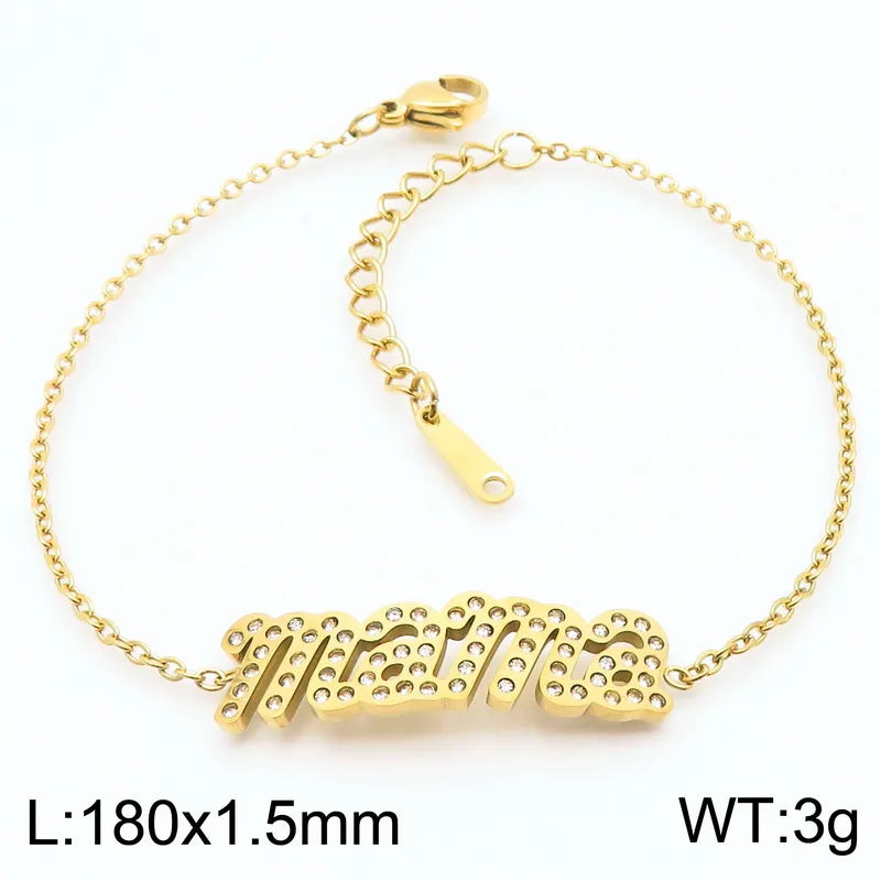 Wholesale Jewelry IG Style MAMA Simple Style Letter 304 Stainless Steel Zircon 18K Gold Plated Inlay Bracelets Earrings Necklace