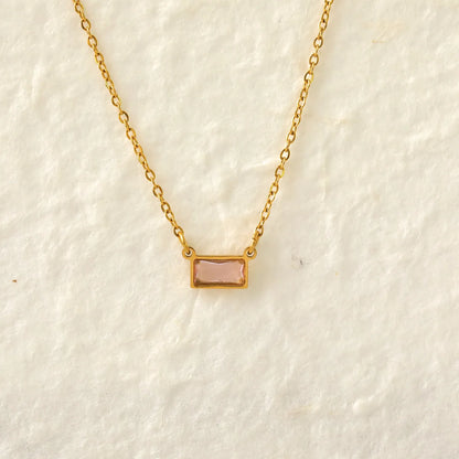 Wholesale Jewelry IG Style Modern Style Classic Style Rectangle 304 Stainless Steel Zircon 18K Gold Plated Inlay Pendant Necklace