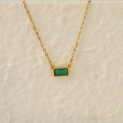 Wholesale Jewelry IG Style Modern Style Classic Style Rectangle 304 Stainless Steel Zircon 18K Gold Plated Inlay Pendant Necklace