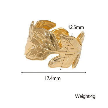 304 Stainless Steel 18K Gold Plated IG Style Pastoral Simple Style Leaves Open Rings