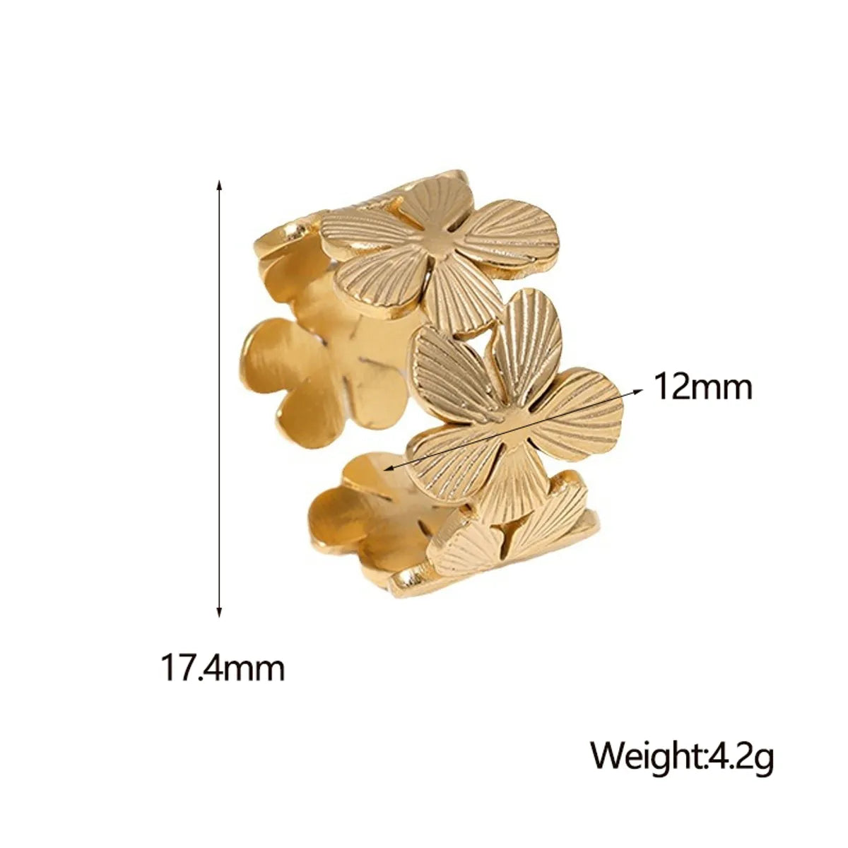 304 Stainless Steel 18K Gold Plated IG Style Pastoral Simple Style Plating Flower Open Rings