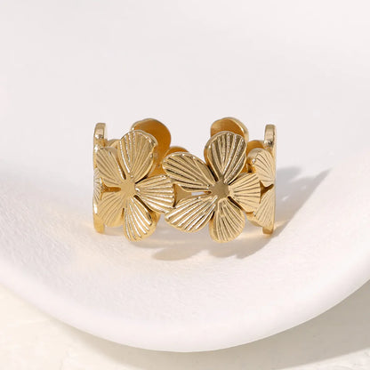 304 Stainless Steel 18K Gold Plated IG Style Pastoral Simple Style Plating Flower Open Rings