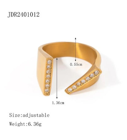 Wholesale Jewelry IG Style Simple Style Geometric 304 Stainless Steel Zircon 18K Gold Plated Asymmetrical Inlay Open Rings