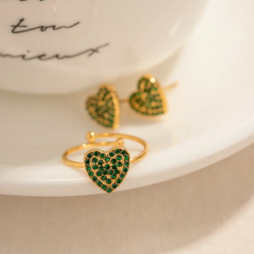 304 Stainless Steel 18K Gold Plated IG Style Simple Style Classic Style Inlay Heart Shape Rhinestones Rings Earrings