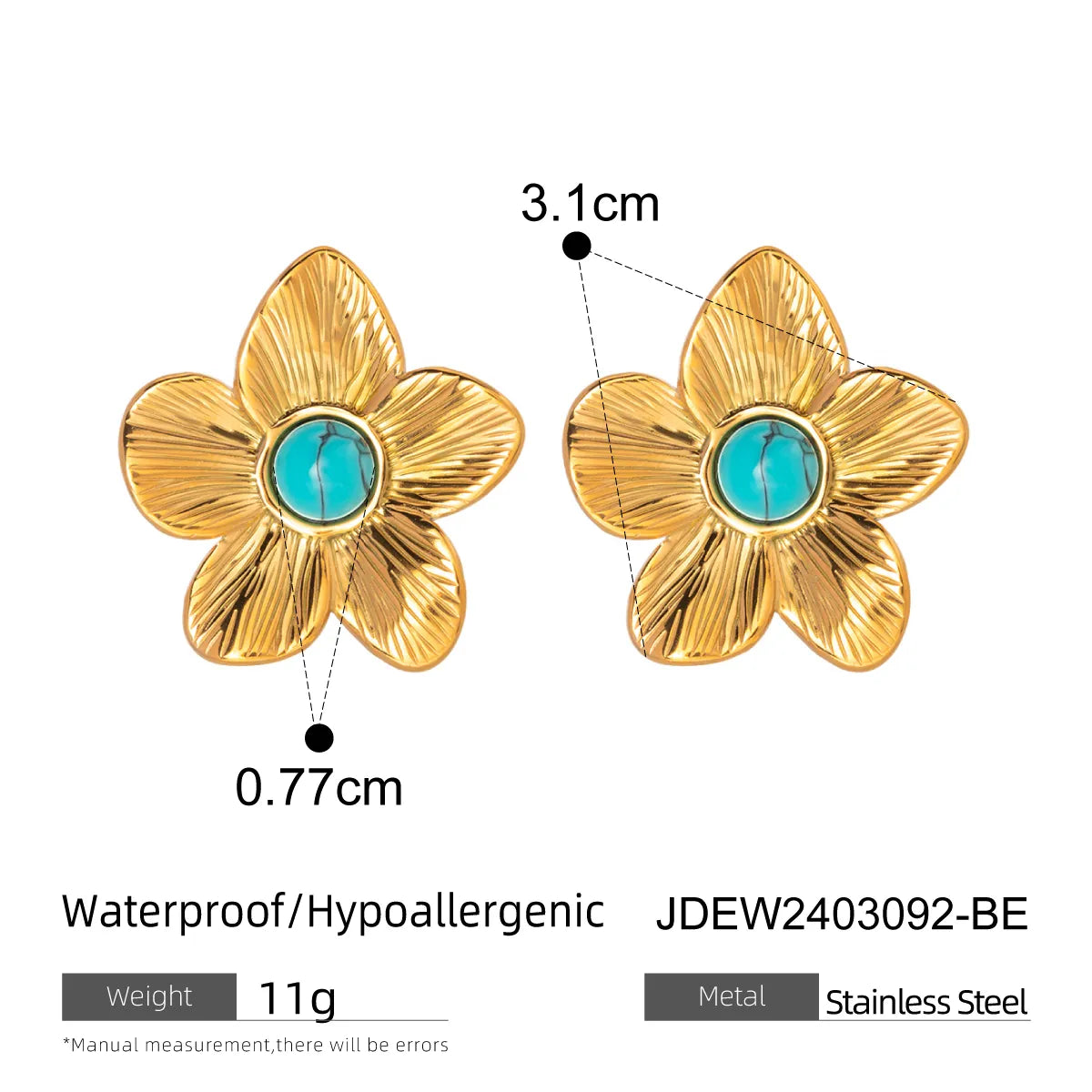 Wholesale Jewelry IG Style Simple Style Flower 304 Stainless Steel Turquoise 18K Gold Plated Inlay Rings Earrings