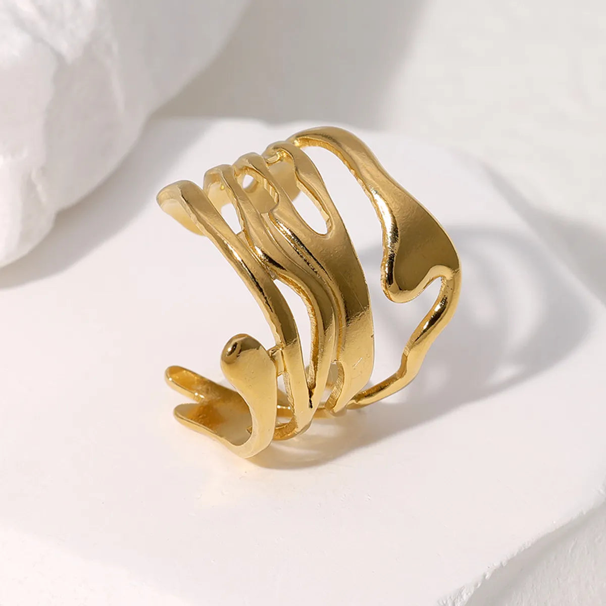 304 Stainless Steel 18K Gold Plated IG Style Simple Style Korean Style Irregular Solid Color Open Rings