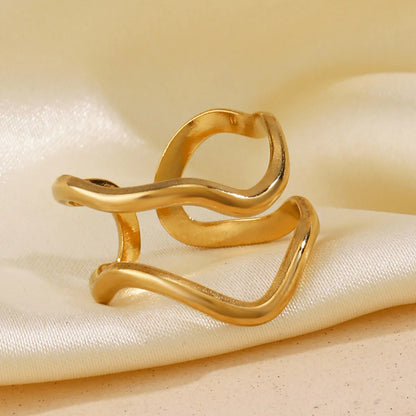 304 Stainless Steel 18K Gold Plated IG Style Simple Style Lines Open Rings