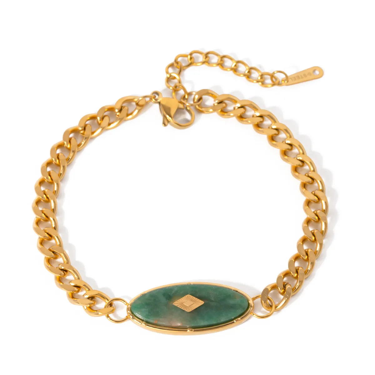 IG Style Simple Style Oval 304 Stainless Steel 18K Gold Plated African Jade Bracelets In Bulk