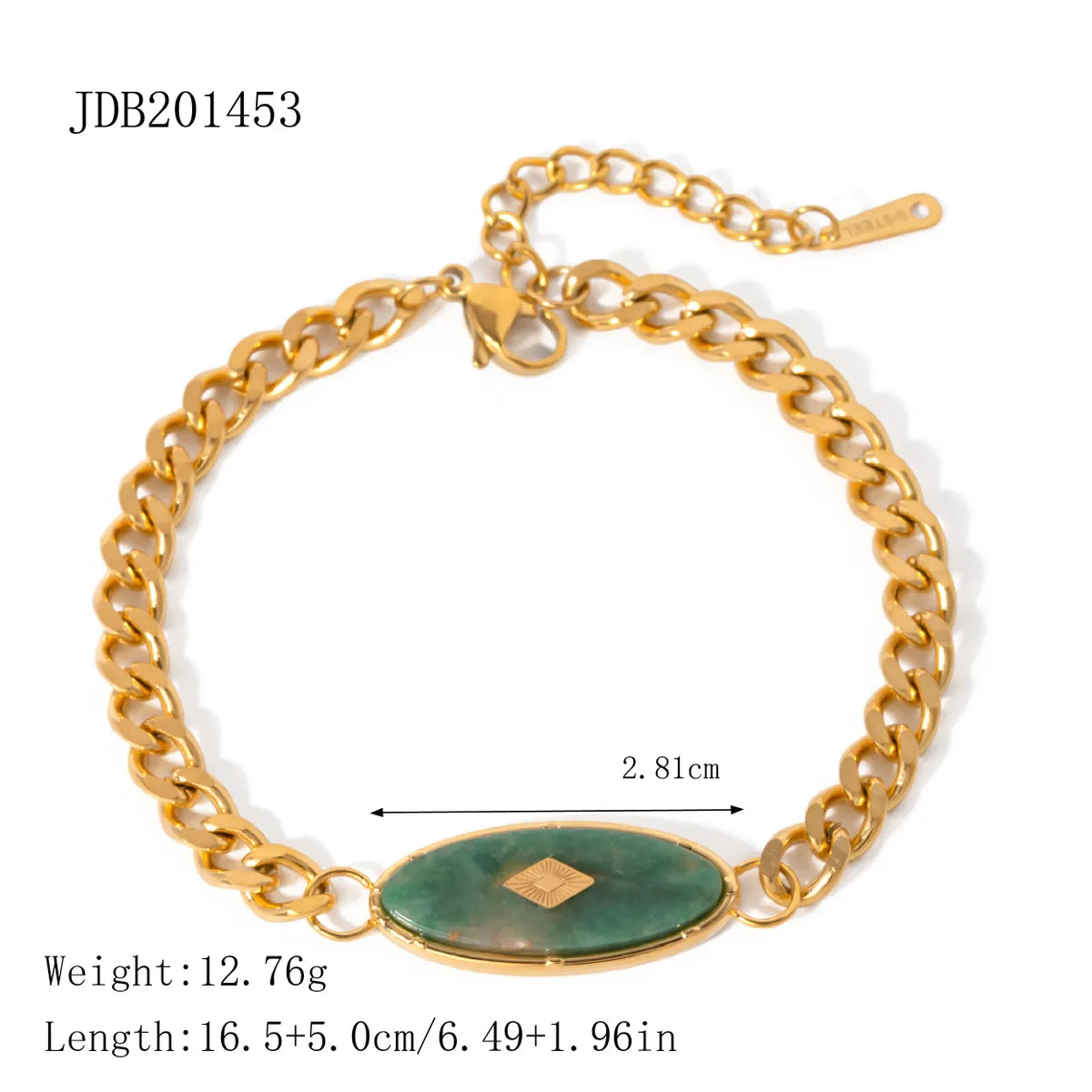 IG Style Simple Style Oval 304 Stainless Steel 18K Gold Plated African Jade Bracelets In Bulk