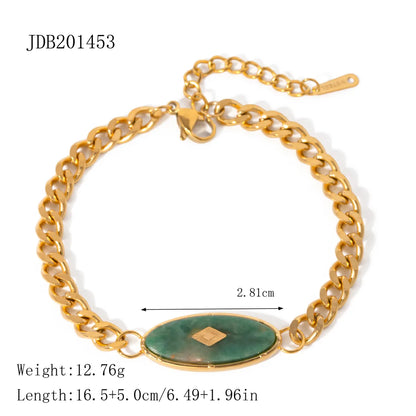 IG Style Simple Style Oval 304 Stainless Steel 18K Gold Plated African Jade Bracelets In Bulk