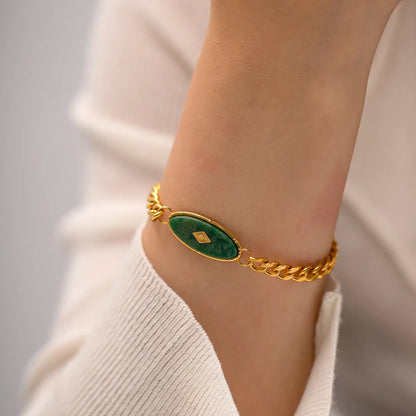 IG Style Simple Style Oval 304 Stainless Steel 18K Gold Plated African Jade Bracelets In Bulk