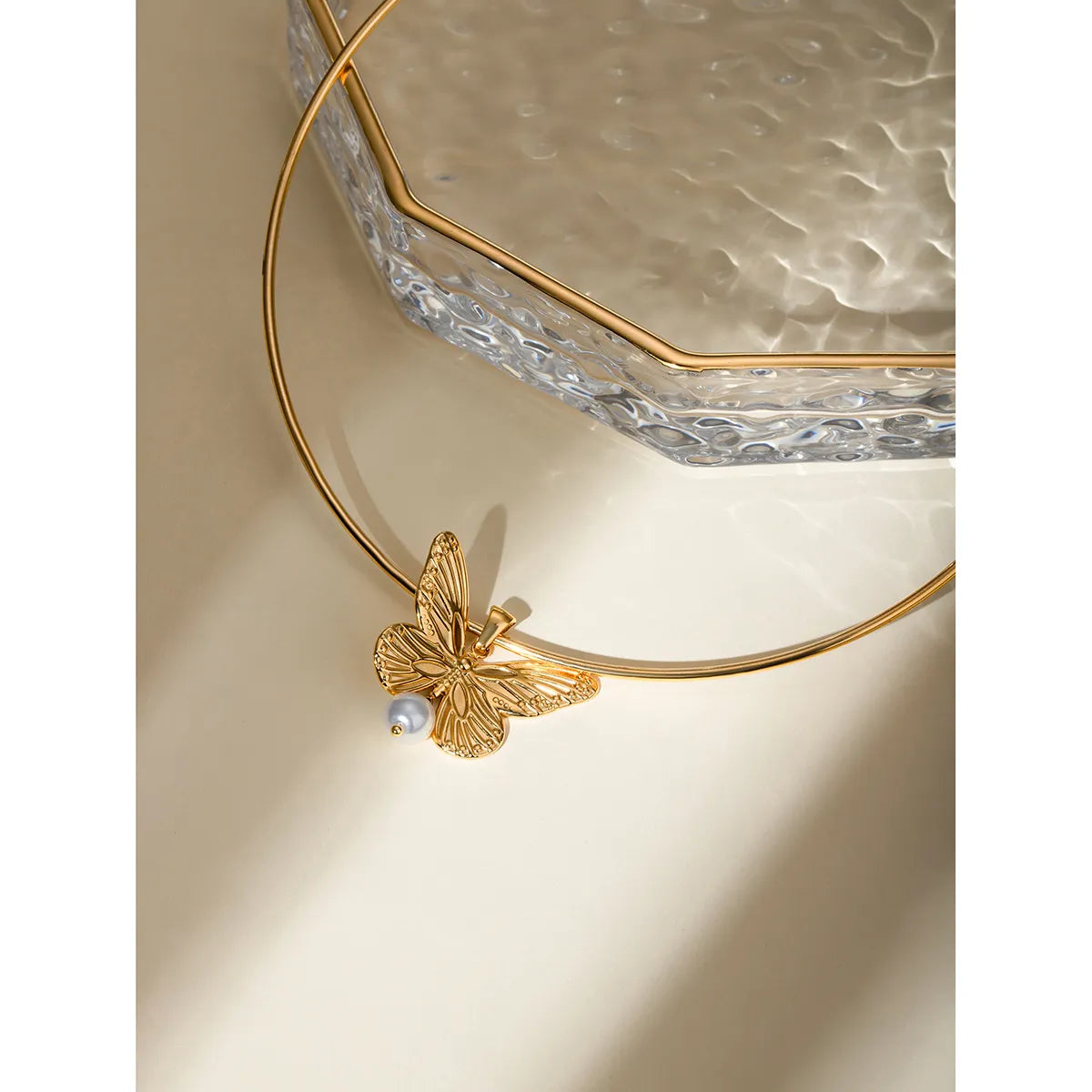 304 Stainless Steel 18K Gold Plated IG Style Simple Style Pearl Butterfly Choker