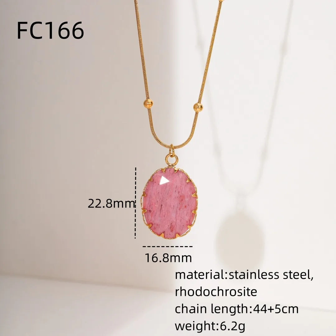 304 Stainless Steel 18K Gold Plated IG Style Simple Style Plating Inlay Geometric Natural Stone Pendant Necklace