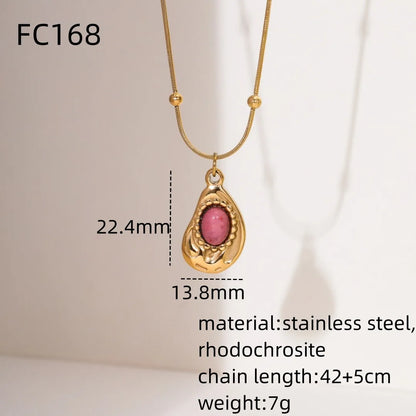 304 Stainless Steel 18K Gold Plated IG Style Simple Style Plating Inlay Geometric Natural Stone Pendant Necklace