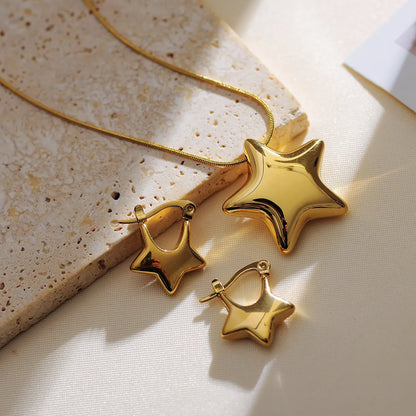 304 Stainless Steel 18K Gold Plated IG Style Simple Style Star Earrings Necklace