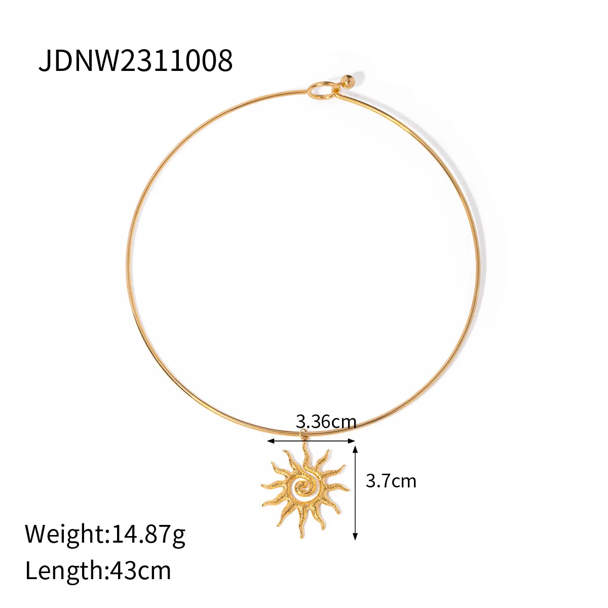 304 Stainless Steel 18K Gold Plated IG Style Simple Style Sun Pendant Necklace