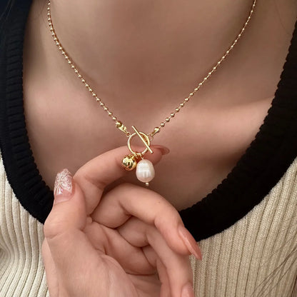 Wholesale Jewelry IG Style Simple Style Geometric 316 Stainless Steel  18K Gold Plated Toggle Pearl Pendant Necklace