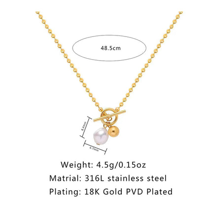 Wholesale Jewelry IG Style Simple Style Geometric 316 Stainless Steel  18K Gold Plated Toggle Pearl Pendant Necklace