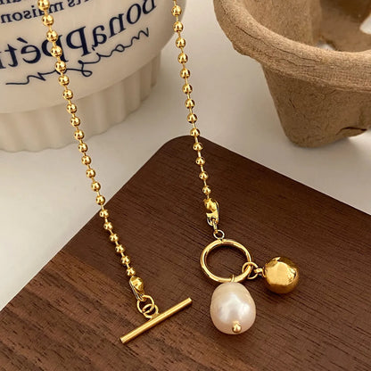 Wholesale Jewelry IG Style Simple Style Geometric 316 Stainless Steel  18K Gold Plated Toggle Pearl Pendant Necklace