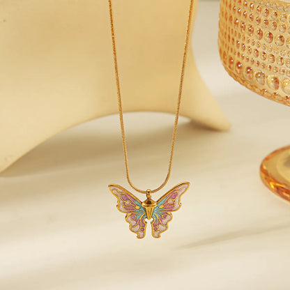 304 Stainless Steel 18K Gold Plated IG Style Sweet Simple Style Butterfly Pendant Necklace