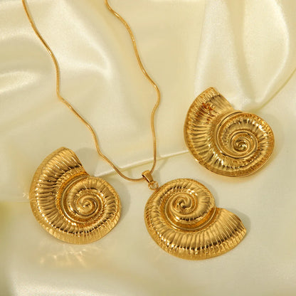 Wholesale Jewelry IG Style Vacation Beach Conch Spiral 304 Stainless Steel 18K Gold Plated Plating Earrings Necklace Jewelry Set