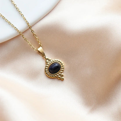 Wholesale Jewelry IG Style Vintage Style French Style Sun Oval Water Droplets 304 Stainless Steel Natural Stone 18K Gold Plated Inlay Pendant Necklace