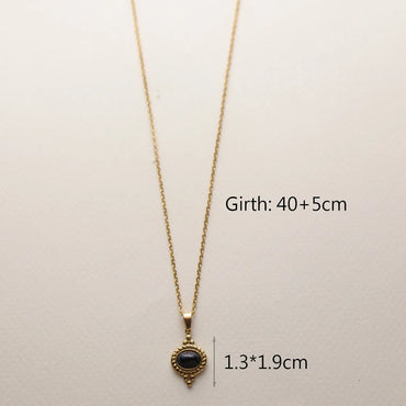 Wholesale Jewelry IG Style Vintage Style French Style Sun Oval Water Droplets 304 Stainless Steel Natural Stone 18K Gold Plated Inlay Pendant Necklace