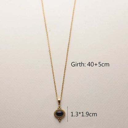 Wholesale Jewelry IG Style Vintage Style French Style Sun Oval Water Droplets 304 Stainless Steel Natural Stone 18K Gold Plated Inlay Pendant Necklace