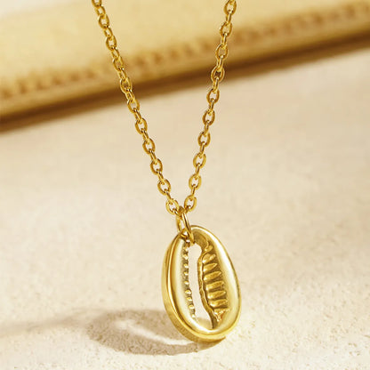 304 Stainless Steel 18K Gold Plated Marine Style Beach Plating Shell Pendant Necklace