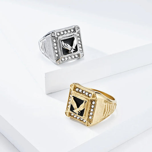 304 Stainless Steel 18K Gold Plated Modern Style Simple Style Classic Style Inlay Eagle Rhinestones Rings