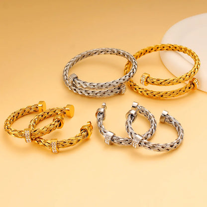 304 Stainless Steel 18K Gold Plated Modern Style Simple Style Classic Style Inlay Solid Color Rhinestones Bracelets Earrings