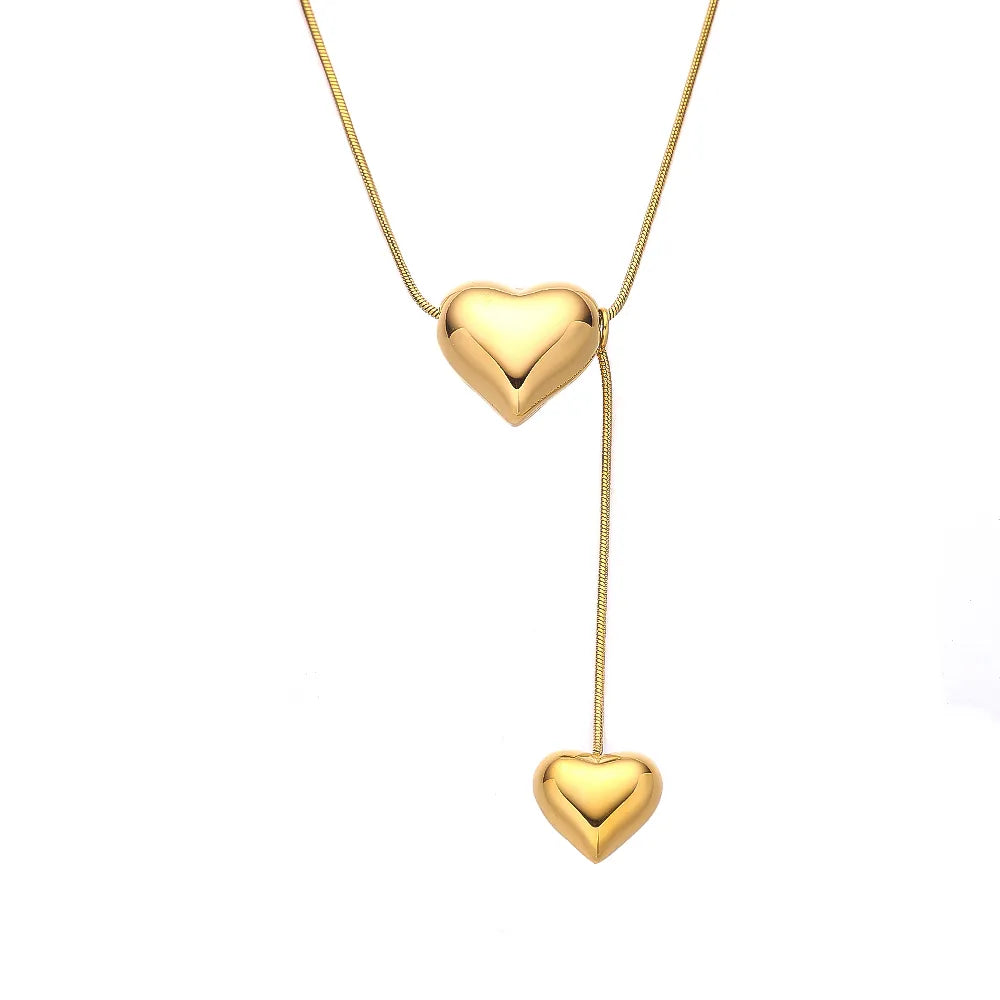 304 Stainless Steel 18K Gold Plated Modern Style Simple Style Plating Double Heart Heart Shape Pendant Necklace