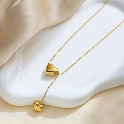 304 Stainless Steel 18K Gold Plated Modern Style Simple Style Plating Double Heart Heart Shape Pendant Necklace