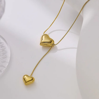 304 Stainless Steel 18K Gold Plated Modern Style Simple Style Plating Double Heart Heart Shape Pendant Necklace