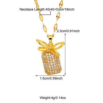 304 Stainless Steel 18K Gold Plated Plating Inlay Sun Flower Bow Knot Artificial Pearls Zircon Pendant Necklace