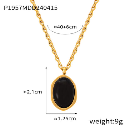 304 Stainless Steel 18K Gold Plated Retro British Style Plating Inlay Oval Pea Natural Stone Tiger Eye Pendant Necklace