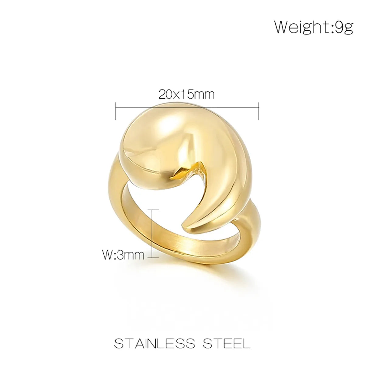 304 Stainless Steel 18K Gold Plated Retro Plating Solid Color Rings