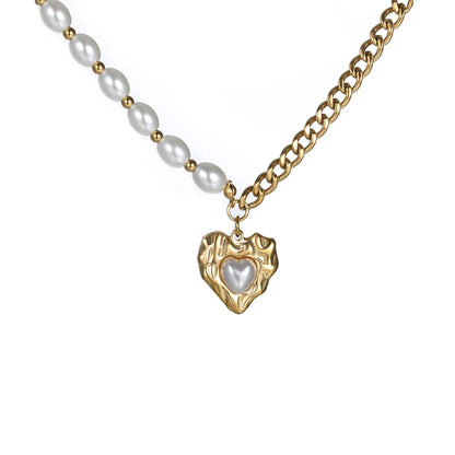 Wholesale Jewelry Retro XUPING Heart Shape 304 Stainless Steel Artificial Pearls 18K Gold Plated Beaded Plating Inlay Pendant Necklace