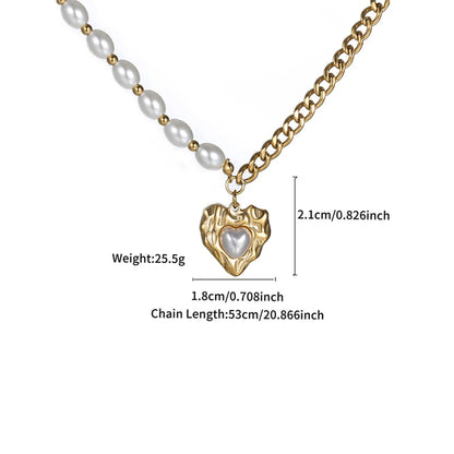 Wholesale Jewelry Retro XUPING Heart Shape 304 Stainless Steel Artificial Pearls 18K Gold Plated Beaded Plating Inlay Pendant Necklace