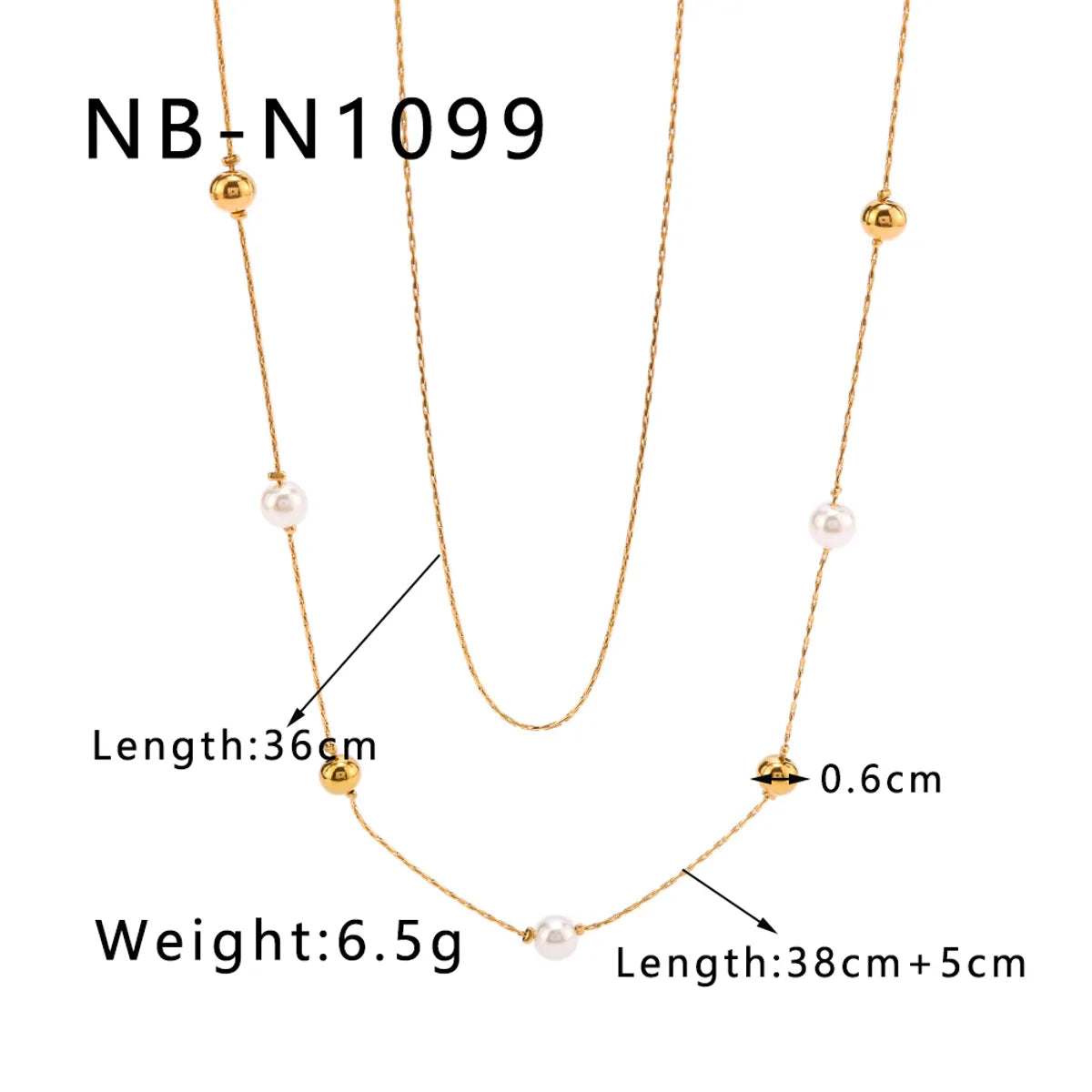 304 Stainless Steel 18K Gold Plated Romantic Simple Style Pearl Round Double Layer Necklaces