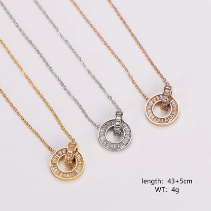 304 Stainless Steel 18K Gold Plated Rose Gold Plated Basic Plating Inlay Solid Color Rhinestones Pendant Necklace