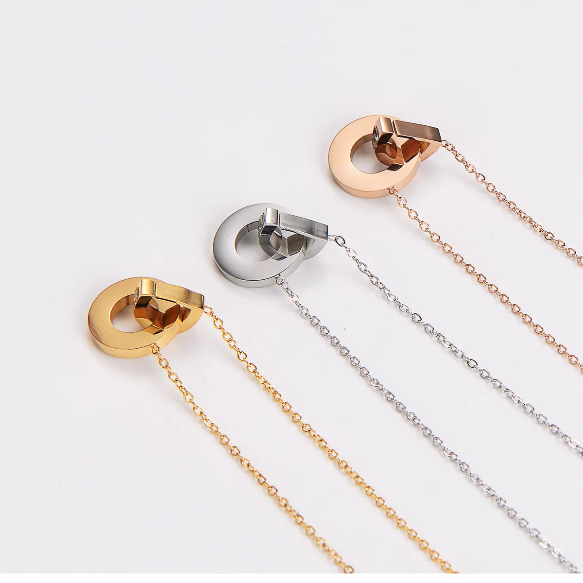 304 Stainless Steel 18K Gold Plated Rose Gold Plated Basic Plating Inlay Solid Color Rhinestones Pendant Necklace